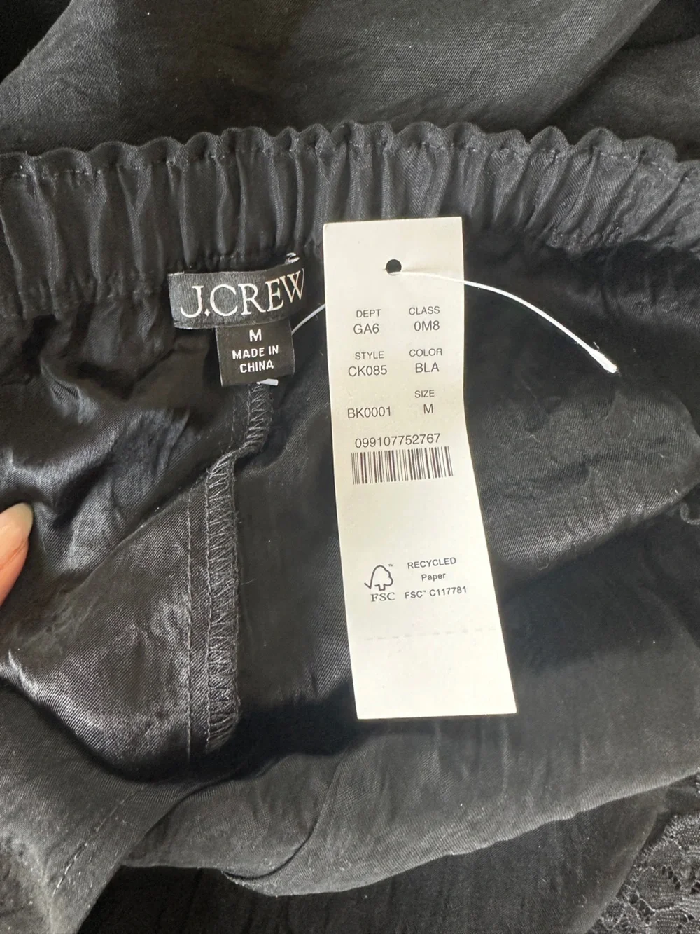 J. Crew Black Satin Shorts with Lace Hem - NWT